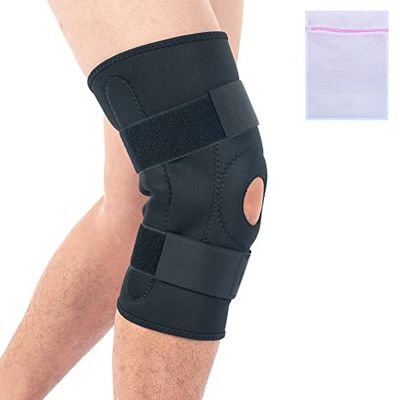360 RELIEF Open Patella Knee Brace Support - for Joint Pain, Tendonitis, Ligament and Meniscus Tear | Sports, Injury Recovery, Running, Workout | Medium, Black with Mesh Laundry Bag