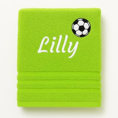 Asciugamano personalizzato con nome Nome sportivo splendidamente ricamato Asciugamano da bagno Asciugamano in cotone 100% personalizzato con nome (100 x 50 cm, Calcio)