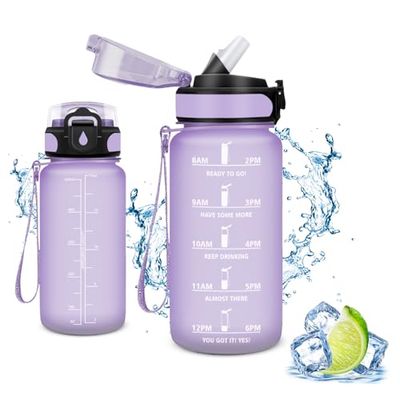Vikaster Botella agua, Botellas Agua Niños sin BPA, 500ml Botella con pajita, a Prueba de Fugas, Fácil de Abrir, Botella reutilizable, Gimnasio, Running, Niños, Bicicleta