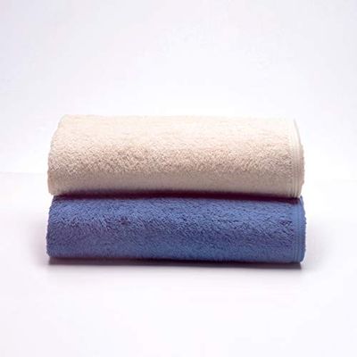 Sancarlos - Set of 2 Ocean Duo Hand Towels, Beige and Dark Blue, 100% Cotton, 550 g/m²