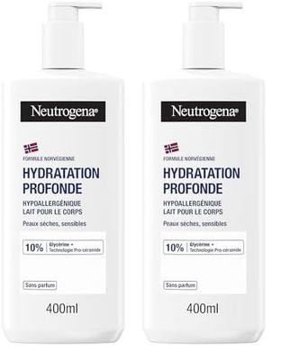 Neutrogena | Lait pour le corps Hydratation Profonde hypoallergénique (flacon-pompe de 400 ml) – Lait corps sans parfum pour peaux sèches et sensibles (Lot de 2)
