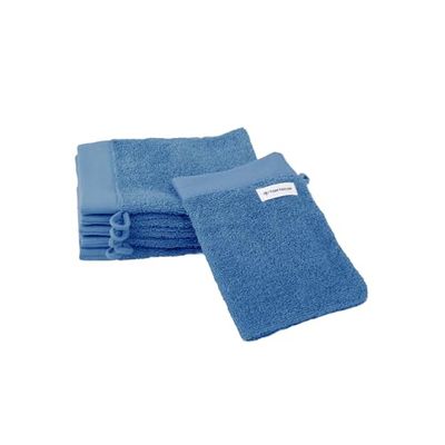 TOM TAILOR Wash Mitts Set of 6 16 x 21 cm 100% Cotton Terry Cloth with Hanger and Label with Logo Colour Bath Towel Cool Blue