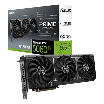 Asus Prime GeForce RTX 5060 Ti 16GB GDDR7 OC Edition – Carte Graphique (PCIe 5.0, HDMI, DisplayPort 2.1, 2.5 Slot, Ventilateurs axiaux, SFF-Ready)