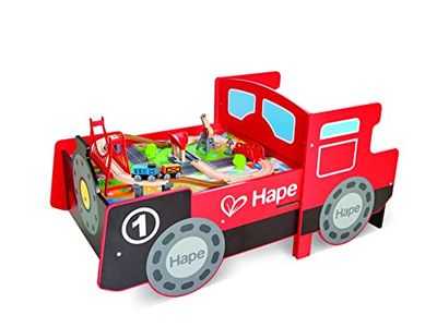 Hape bordståg lokomotiv leksak med trätåg och spelbräda + varierade byggtillbehör i trä - pedagogiskt spel barn från 3 år och äldre - kompatibel med traditionella märken