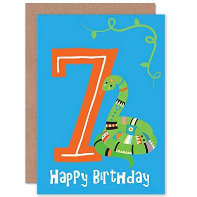 Wee Blue Coo CARD BIRTHDAY KIDS SEVEN 7 NATIVE SNAKE GIFT