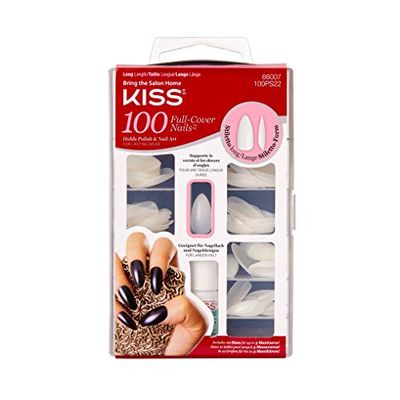 KISS 100 Full-Cover Manicure Kit, Long Length Long Stiletto Fake Nails, Longer Lasting, 10 Sizes with Maximum Speed Nail Glue