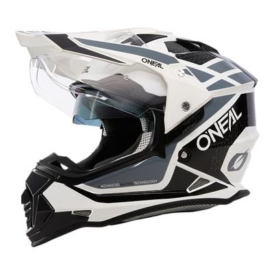 O'NEAL | Casco moto | Moto | Aperture di ventilazione per il massimo flusso d'aria e raffreddamento, guscio in ABS, parasole integrato | Sierra Helmet R V.24 | Adulti | Nero Bianco Grigio | Taglia L