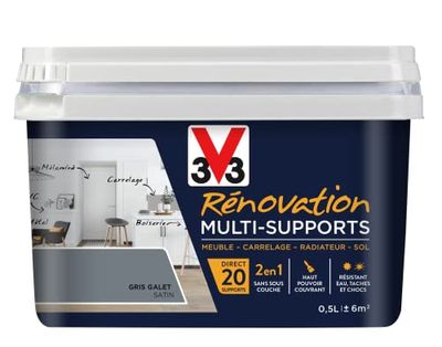 V33 Peinture rénovation multi-supports, Gris galet satin 0,5L