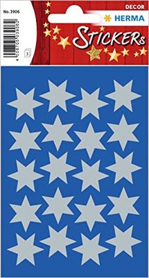 HERMA 3906 Christmas Stickers, Silver Stars, 6-Pointed (Diameter 21 mm, 60 Stickers, Paper) Self-Adhesive Christmas Decoration, Permanent Adhesive Labels for Christmas, Gifts, Crafts, Advent Calendar