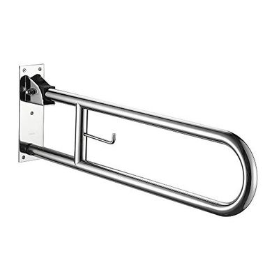 Kibath 489141 Maniglia apribile con portarotolo per il bagno o la toilette realizzata in acciaio inox 304 con sistema di sicurezza da fissare alla parete per adattamento di servizi igienici e bagni, cromato