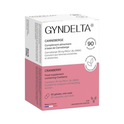 Gyndelta 36 mg – Sphère urinaire féminine – Canneberge concentrée – 90 gélules végétales – Fabriqué en France par le Laboratoire CCD