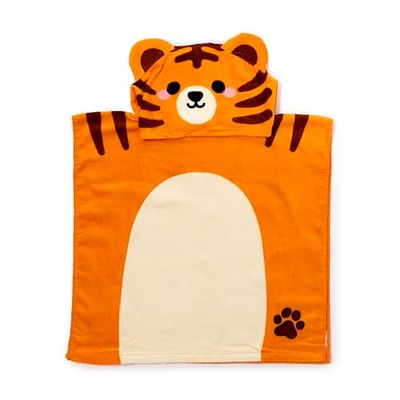 Puckator Asciugamano per Bambini a Poncho Alfie la Tigre Adoramals, Animali Dolci - Accappatoio senza maniche 100% in Cotone