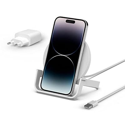Belkin BoostCharge trådlöst laddningsställ 10W (snabb trådlös Qi-certifierad laddare för iPhone, Samsung, Google och fler) - Vit