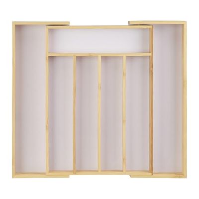 Relaxdays Cobertor de gaveta extensível, 5 a 7 compartimentos, organizador talheres de bambu, 5 x 40 x 35 cm, castanho e branco