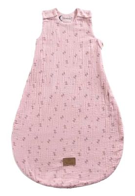 Babyslaapzak Ezel Emmi Girl Flora rose van mousseline met jerseyvoering voor pasgeborenen maat 50/56, zachtroze, TOG 0,50