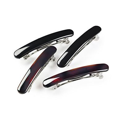Manicare Mini Hair Barrettes, Pack of 4, 2 Tortoiseshell & 2 Black, Secure Grip, Gentle on Hair & Scalp, Elegant French Clasp, Women's Hair Clip, Unisex, All Ages