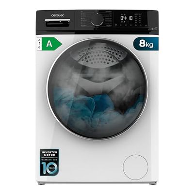 Cecotec Lave Linge Bolero Dresscode 8610 Inverter A; capacité de 8 Kg, 1400 tr/min, Classe A, avec fonction vapeur, moteur Inverter Plus, 15 programmes, optimise le niveau d'eau et le lavage