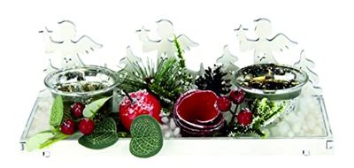 Flair Bandeja de Madera Decorada con Vasos para Velas de té, decoración navideña, portavelas, Soporte para Velas, Plato de Adviento, Bandeja Decorativa, Cuenco de Adviento para Adviento