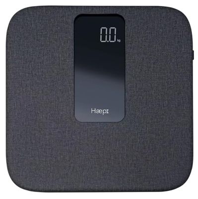Haepi Elektronisk personvåg i ultramjuk linne med stor bricka, stor skärm - mycket mjuk linneyta - exakt design - maximal kapacitet på 180 kg - batterier ingår - 15 års garanti