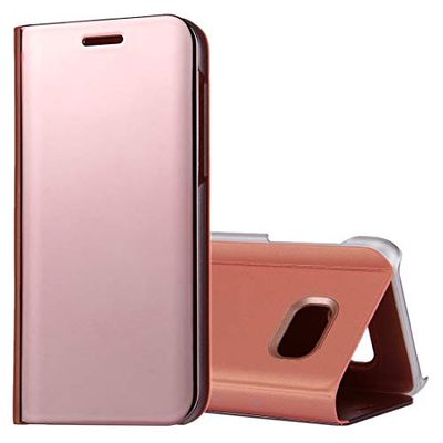 Carcasa de telefono for Galaxy A7 (2017) / A720 Espejo de galvanoplastia Horizontal Flip Funda de Cuero con Soporte (Negro) (Color : Rose Gold)