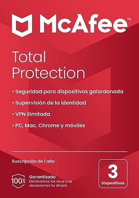 McAfee Total Protection 2024, 3 dispositivos | Antivirus, VPN, seguridad móvil y de Internet | PC/Mac/iOS/Android|Suscripción de 1 año | Correo Postal