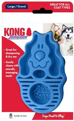KONG - Zoom Groom Dog Brush, Bruidegom en massage terwijl het verwijderen van losse haren en dode huid - Blauw