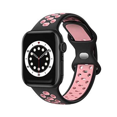 Compatibel met Apple Watch Band 42 mm 44 mm 45 mm vervangende band compatibel met Apple Watch SE Series 7 6 5 4 3 2 1 (roze-zwart)