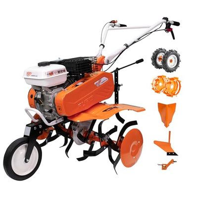 RURIS POWER FOR NATURE Motobineuse Thermique 7000fr ACC2, 7 CV, 212cc, Largeur de Travaille 780-870mm, Roues en Caoutchouc + Roues metalliques + Butteur + Charue + Adapteur Angle