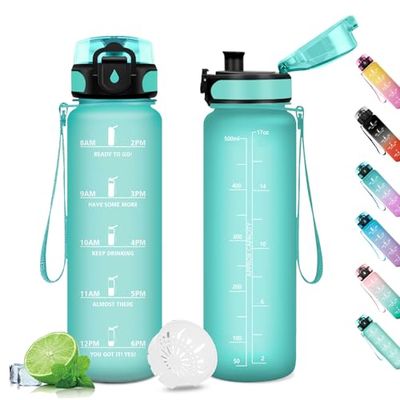 Borraccia 500ml, Bottiglia con Filtro, Bottiglia a Prova di Perdite, Borraccia Bambini, Borraccia Sportiva con Indicatore del Tempo Motivazionale, Borracce per Bambini, Palestra, Campeggio, Gym