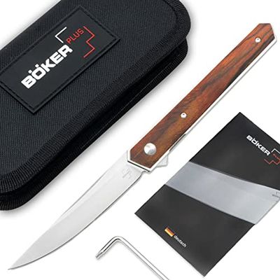 Böker Plus PLUS Kwaiken Air Cocobolo - stijlvol zakmes voor dames en heren - extreem scherp eenhandig mes met VG-10 lemmet 9 cm bruin