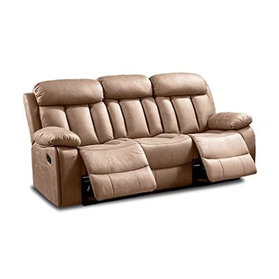 duehome | Sofá 3 Plazas, Sofá Reclinable, Asiento de Descanso, Modelo Kendal, Acabado en Tejido Color Beige, Medidas: 208 cm (Largo) x 101 cm (Alto) x 97 (Fondo)