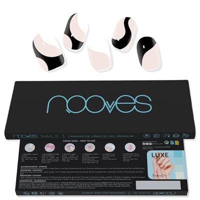 NOOVES - Żel do paznokci | White Cow - Art Design | 20 szt. Premium półutwardzone paznokcie żelowe naklejki na paznokcie,naklejki na paznokcie żelowe, zawiera 1 pilnik do paznokci i 1 patyczek