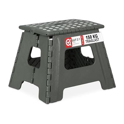 Relaxdays Sgabello Pieghevole L, da Bagno o Campeggio, per Bambini, Fino a 120 kg, Plastica, H 32,5 cm, Grigio Chiaro, H 30 cm