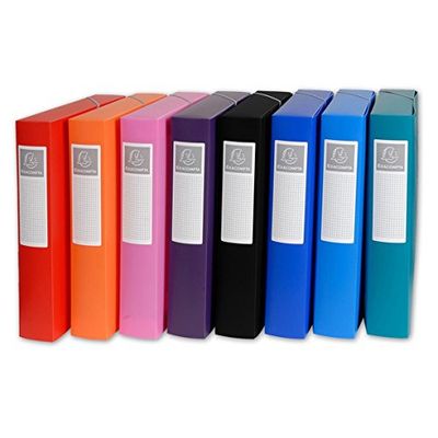 Exacompta Opak 5980E Verzamelbox, met elastiek, 60 mm breed, van ondoorzichtig kunststof, met rugetiket, voor DIN A4, archiefdoos, documentenbox, tekenbox, 1 stuk, willekeurige kleur