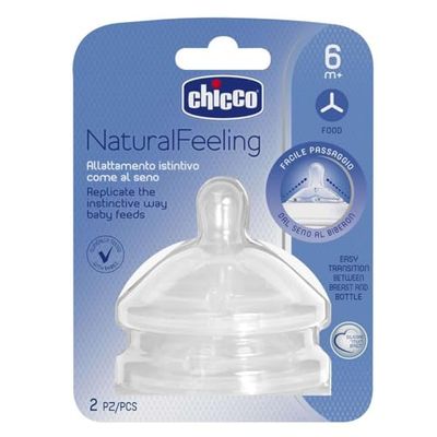 Chicco NaturalFeeling Tetina suave de silicone com fluxo papa para bebé, 6 m +