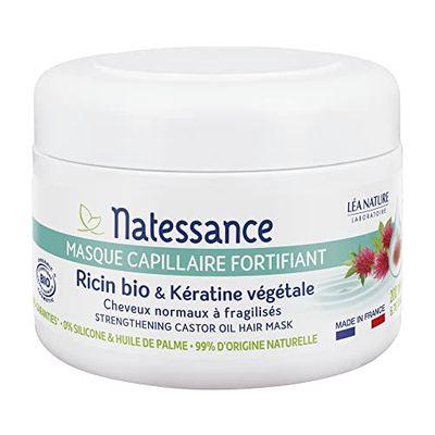 Natessance - Masque Capillaire Fortifiant - Ricin Bio & Kératine Végétale - Certifié Bio Cosmos Organic Pot de - 200 ml