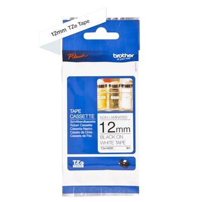 Brother TZe-N231 Labelling Tape Cassette, Black on White, 12 mm (W) x 8 m (L), Non-Laminated, Brother Genuine Supplies