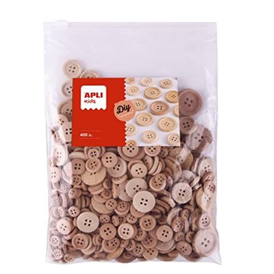 APLI Kids 18799 Zip Bag of 400 Natural Wooden Buttons in Various Sizes – Craft and Craft Materials