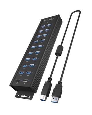 ICY BOX USB-hub 3.2 Gen 1, 20 poorten, 12 V/3 A voeding, aluminium behuizing en 2 USB-oplaadpoorten, IB-HUB1720-U3