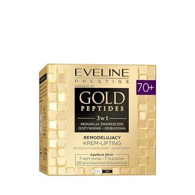 Eveline Cosmetics Gold Peptides luksusowy krem liftingujący 70+ – przeciwzmarszczkowy, ujędrniający i nawilżający krem do twarzy dla skóry dojrzałej – 50 ml