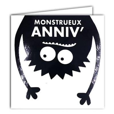 22222 Monsterlijke vierkante kaart, verjaardag, glanzend, zwarte spinnensilhouet, met witte envelop 15 x 15 cm, creatie-editie, print gemaakt in Frankrijk, collectie droom van woorden