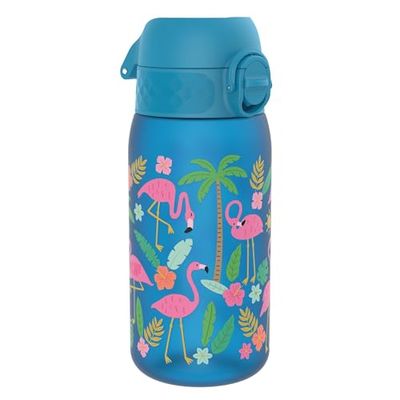 Ion8 Gourde Enfant, 350ml, Anti-Fuite, Facile à Ouvrir, Verrouillage Sécurisé, Lavable en Lave-Vaisselle, Sans BPA, Poignée de Transport, Facile à Nettoyer, Carbone Neutre, Flamants Roses