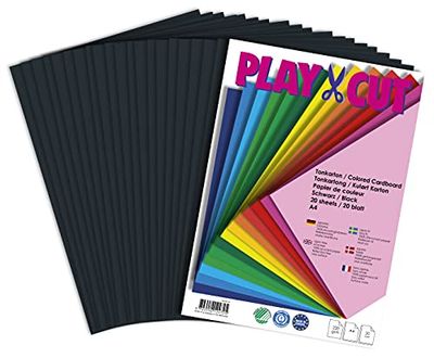 PLAY-CUT Cartoncino formato A4, nero (220 g/m2), 20 fogli DIN A4, colorato, carta di cartone stampabile, carta per stampante di alta qualità, spessore, cartone per fai da te