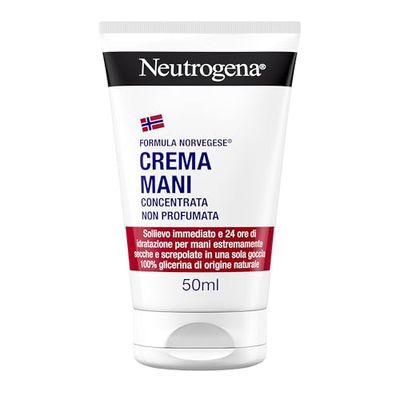 Neutrogena Formula Norvegese Crema Mani Concentrata Non Profumata, Crema mani riparatrice con Glicerina e Vitamina E, Crema mani secche e screpolate per sollievo e idratazione 24h, 50 ml