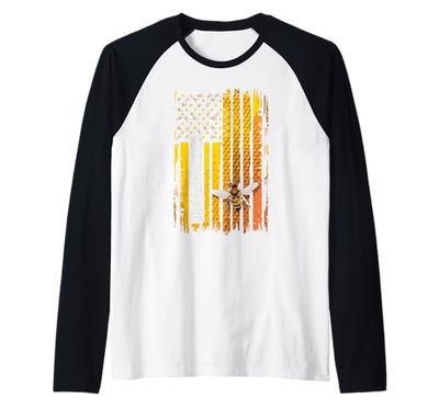 Apicoltore Bandiera Americana Ape a nido d'ape Maglia con Maniche Raglan