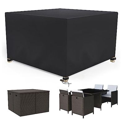 Armorget Copertura Tavolo Esterno Impermeabile 126x126x74 cm, 600D copertura Mobili da Esterno, Antivento, Anti-UV, Copertura Tavolo Giardino con Umidità e al Vento, Fibbie, Cordoncino Regolabile
