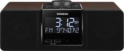 Sangean Clock Radio, MDF with Vinyl Finish Manufactured/Engineered, Wood particleboard, or Medium-Density fibreboard, Walnut