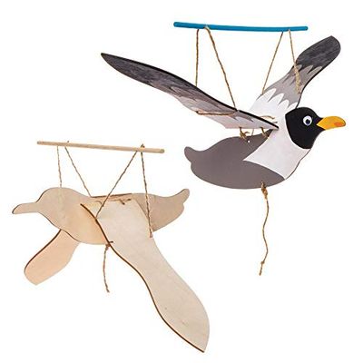 Baker Ross Knutselsets houten figuren "Möwen" (3 stuks) – beweegbare pop met vleugels voor kinderen om vorm te geven