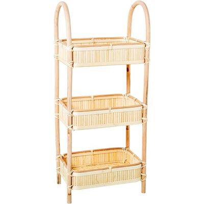 DRW Opbergkast met 3 manden van hout en rotan in naturel, 23 x 34 x 80 cm