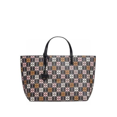 Pinko Shopping Grand Logo imprimé en Cuir, Sac Femme, Zm7q_Noir/Marron/Blanc. Antique Go